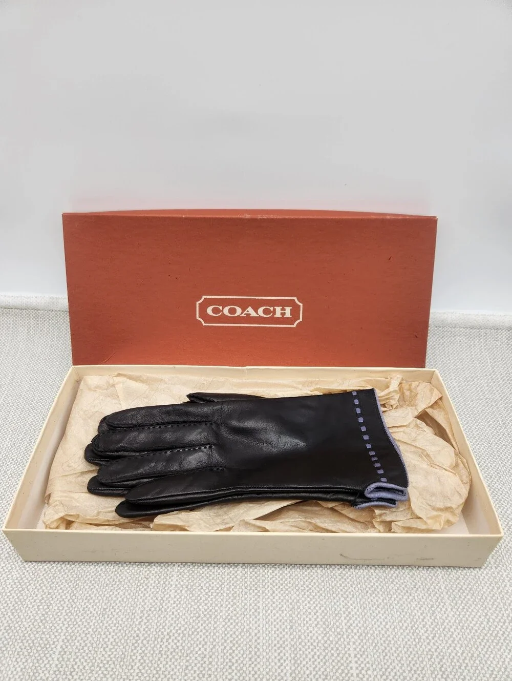 Coach Size 7 Gloves Vintage Black Leather Silk Lined Made In Italy